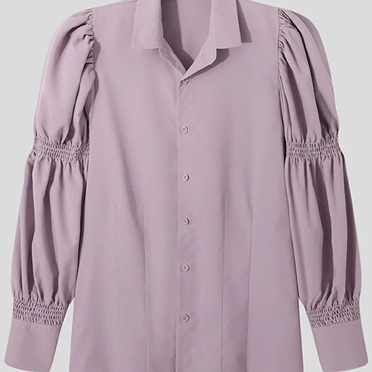 INCERUN Tops American Style New Men Solid Puff Sleeve Shape Blouse Fashion Party Shows Male Loose Long-sleeved Shirts S-5XL