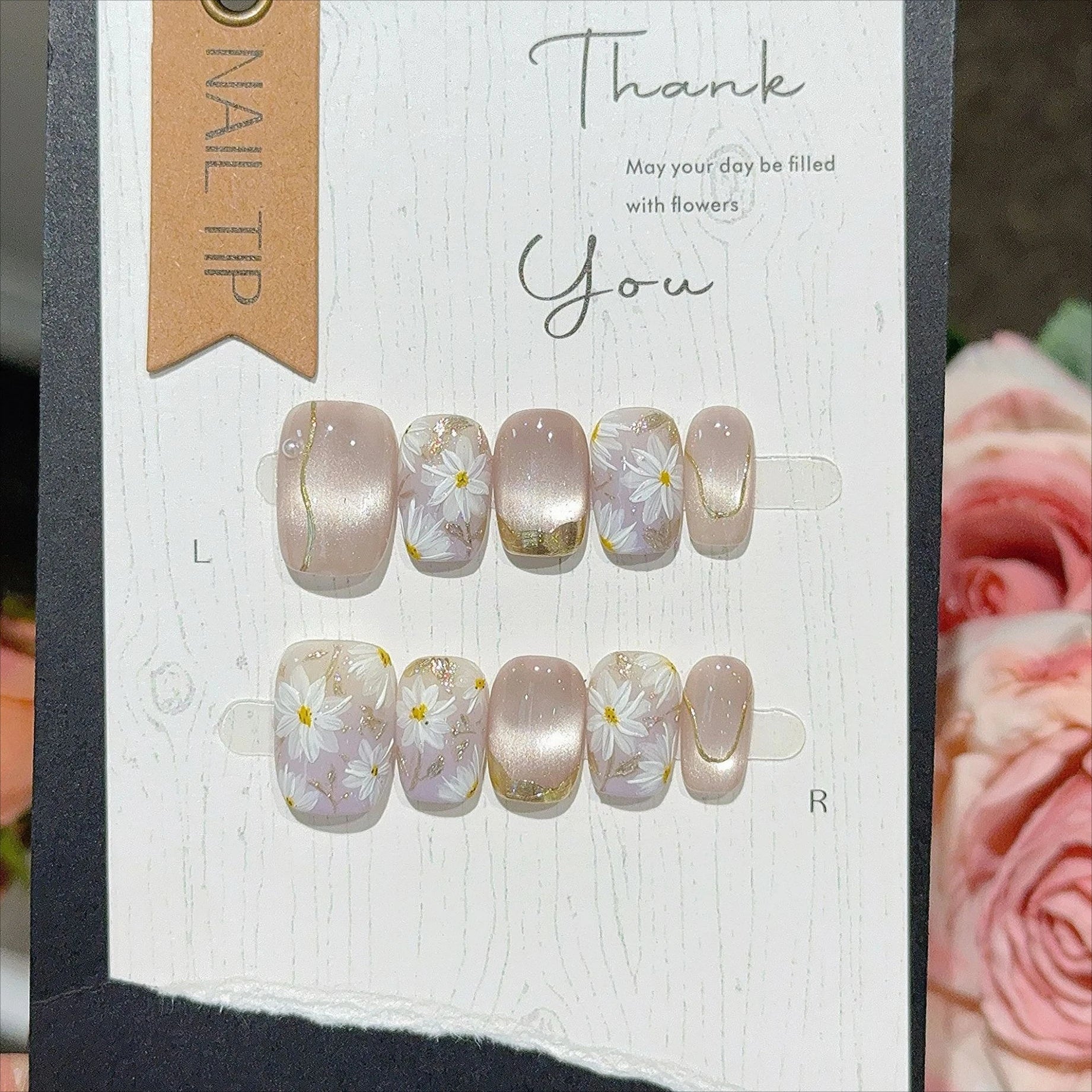 10pcs Crystal Cat Eye False Nails Colorful Mini Flower Fake Nails with Butterfly Design Elegant Press on Nails Short Square Nail