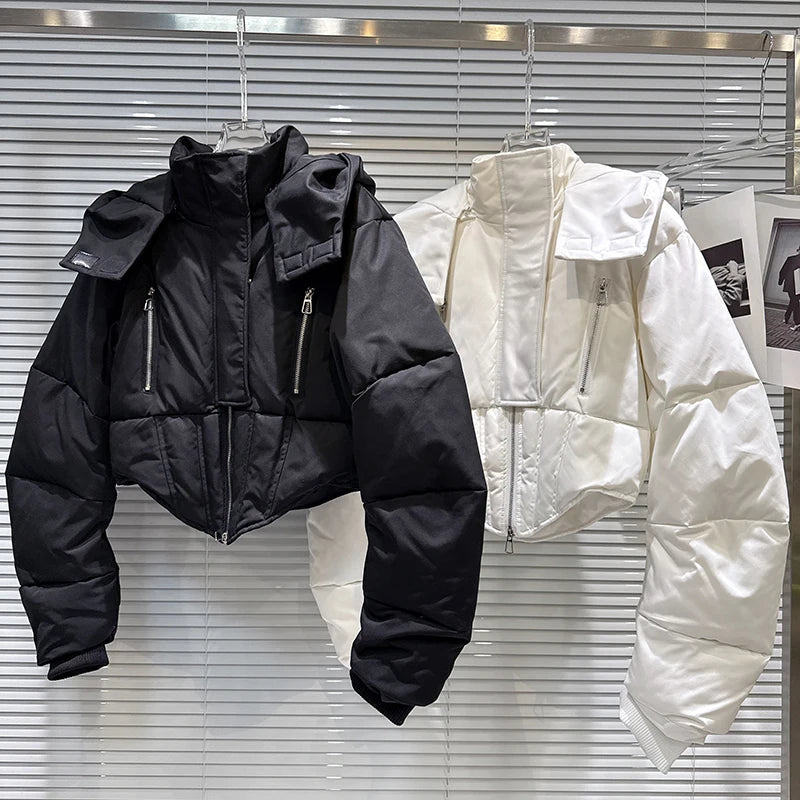 Winter New Fashion Zipper Fishbone Waist-Cinching Warm Hooded Jacket For Women High Street Cotton-padded Coat 11A07495