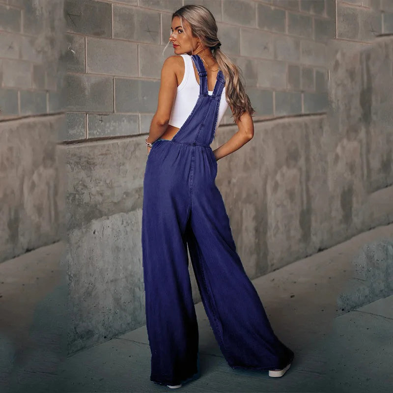 Fashion Denim Overall Women Jumpsuit with Pocket Ladies Spring Fashion Loose Jeans Rompers Female Casual Playsuit