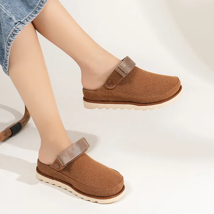 Fashion New Women's Suede Mules Slippers Women Clogs Cork Insole Sandals with Arch Support Outdoor Beach Slides Home Shoes Khaki