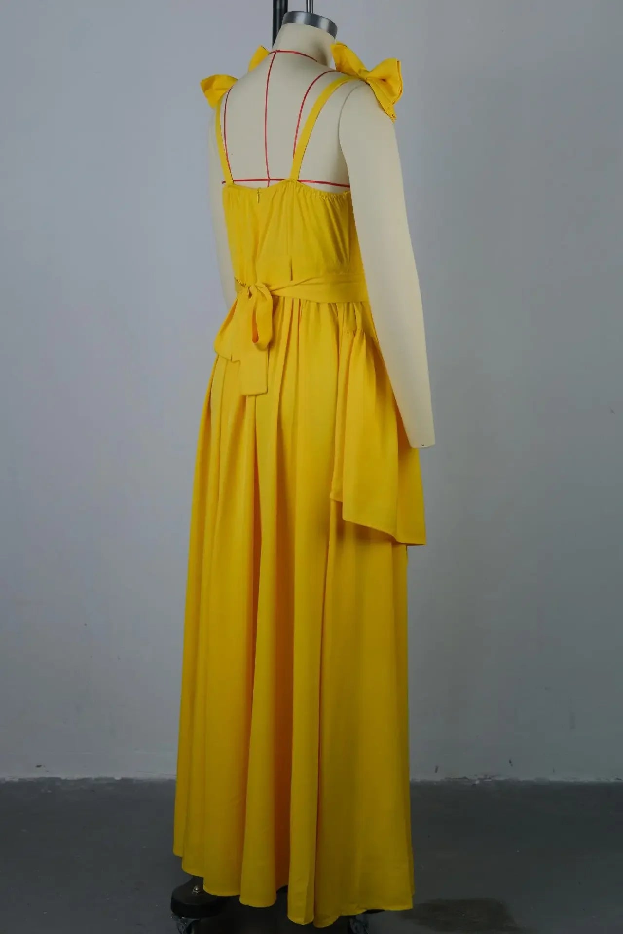 CM.YAYA Women Sleeveless Strap Bow Ruffles Long Maxi Dress 2025 Holiday Beach Birthday Evening Sexy Girl Party Dresses Vestidos