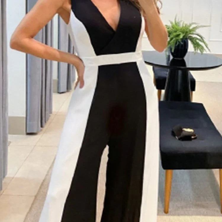 2023 Set of One Fashion Pieces for Women Outfits Geometric Print Wide Leg Jumpsuit Without Belt Casual Ropa Mujer Free Shipping