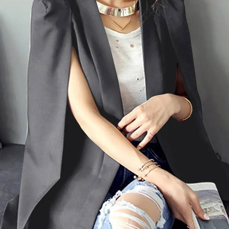 ZANZEA Autumn Shawl Collar Split Sleeve Coat 2023 Women Cloak Blazer Fashion Solid OL Cape Office Casual Suit Jacket Workwear Dark Grey