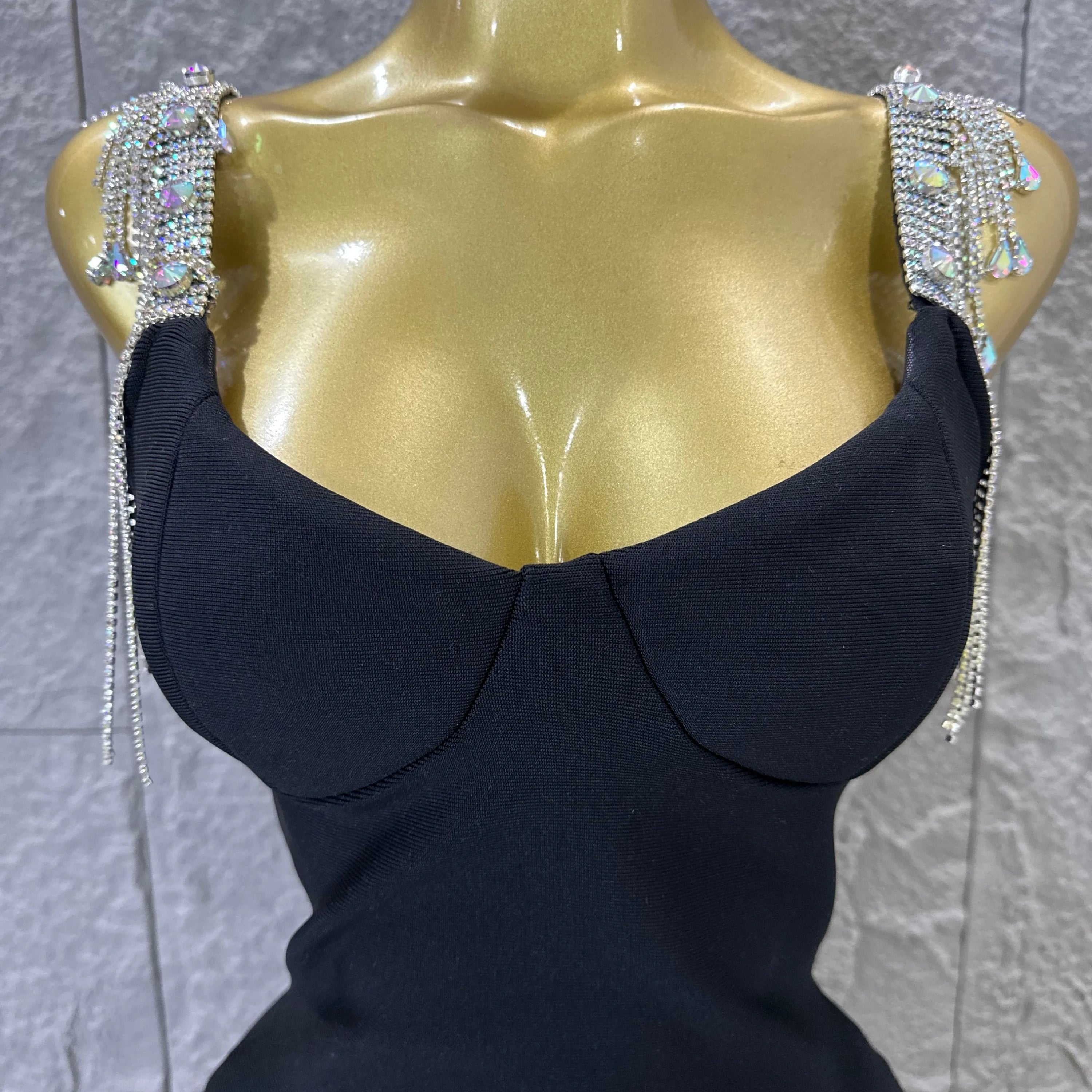 Elegant Sweetheart Neck Mini Dress Women Sexy Crystal Tassel Embellished Spaghetti Strap Bodycon Outfit Formal Event Party