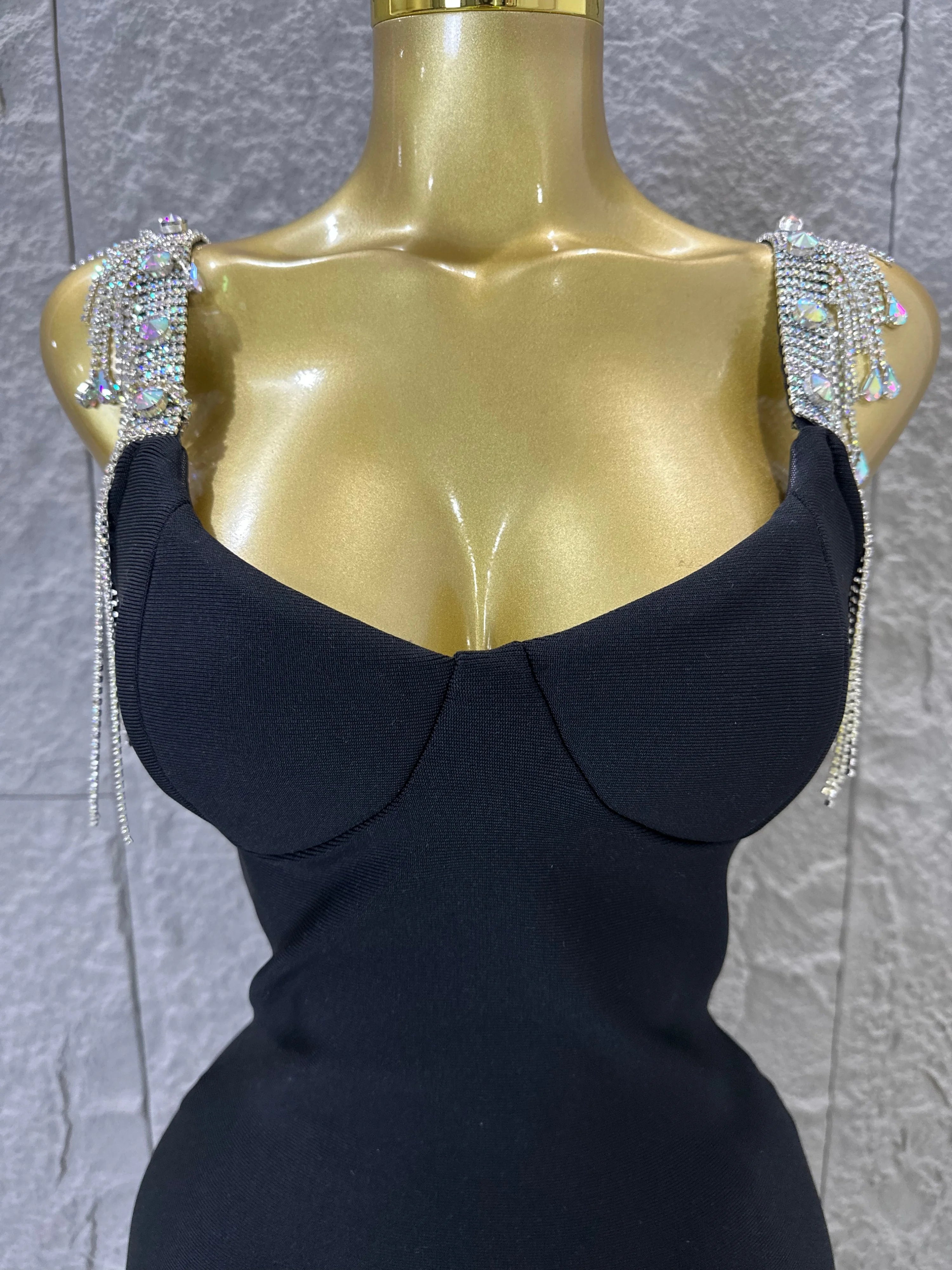 Elegant Sweetheart Neck Mini Dress Women Sexy Crystal Tassel Embellished Spaghetti Strap Bodycon Outfit Formal Event Party