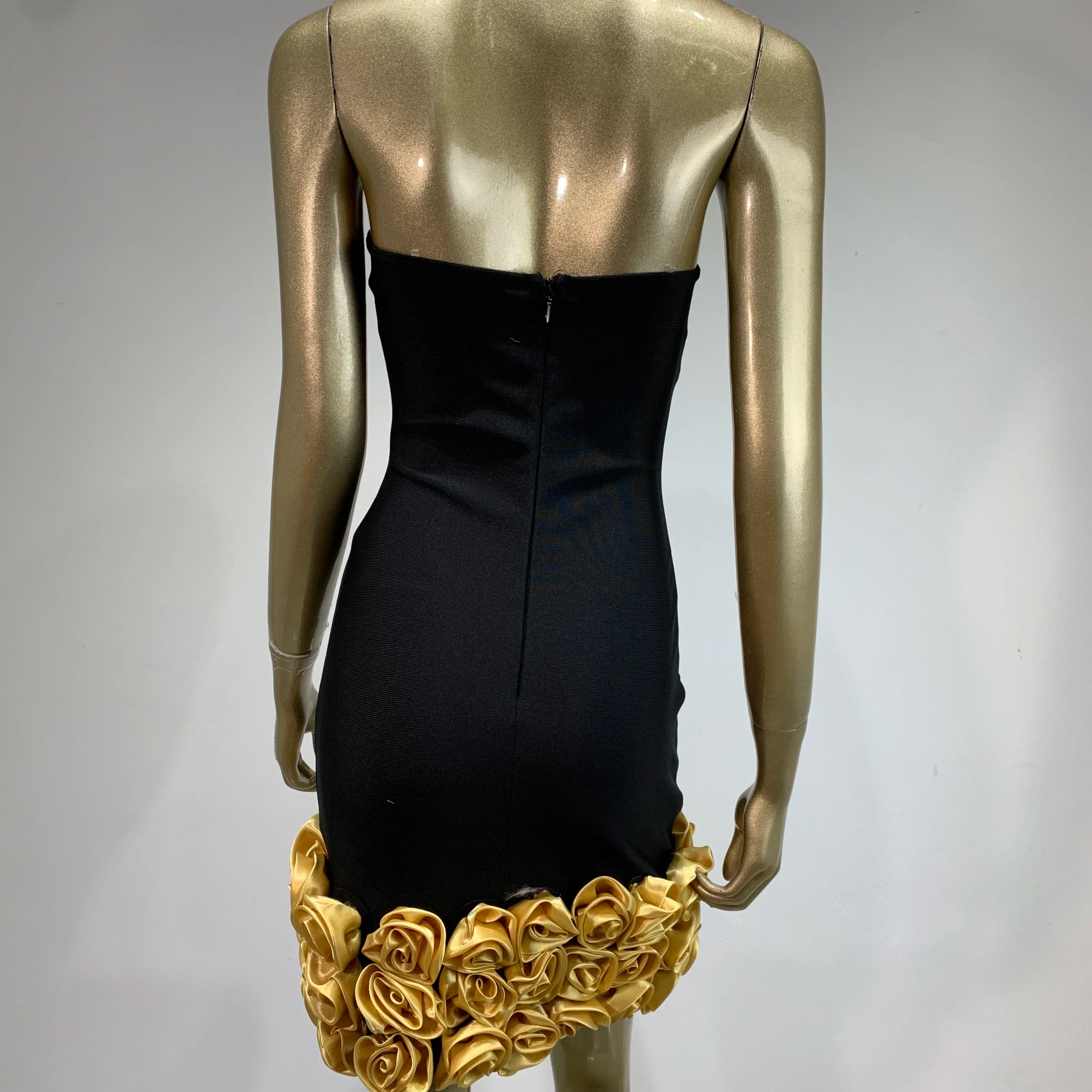 New Style Women Sexy Strapless Off teh Shoulder Golden Florals Bodycon Mini Bandage Dress Celebrate Nightclub Party Wear