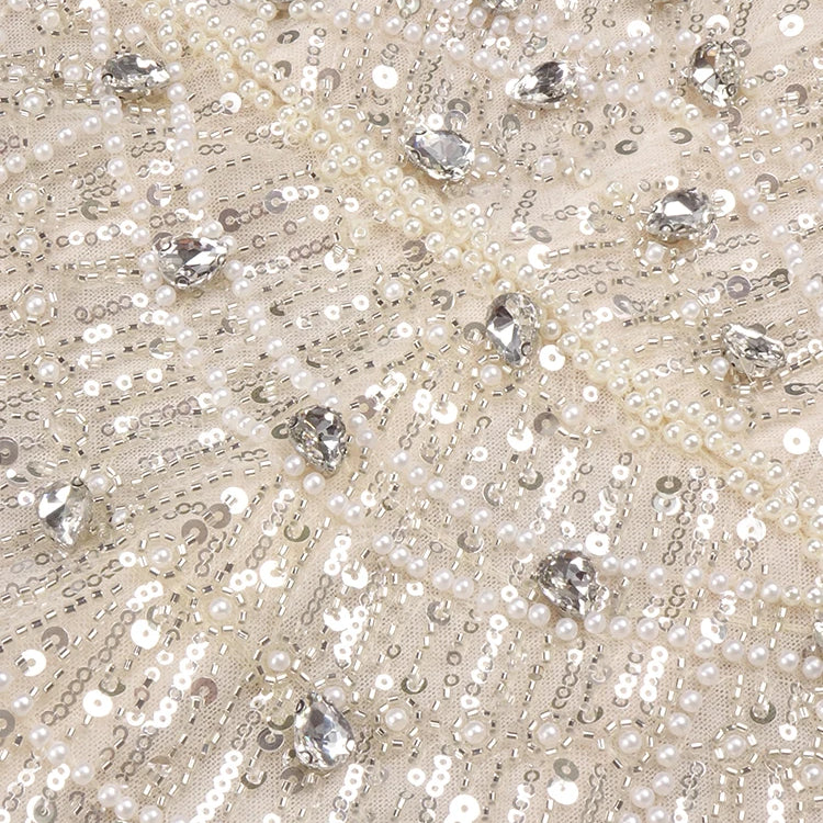 Nude Strapless Crystals Embellished Long Dress Sheath Low V Neck Sleeveless Feather High Side Slit Floor Length Evening Gown