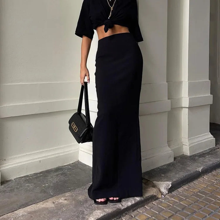 Fashion For Women Black Long Skirts High Waist Slim Seamless Elegant Ladies Gown Casual Summer 2023 New Female Maxi Skirts