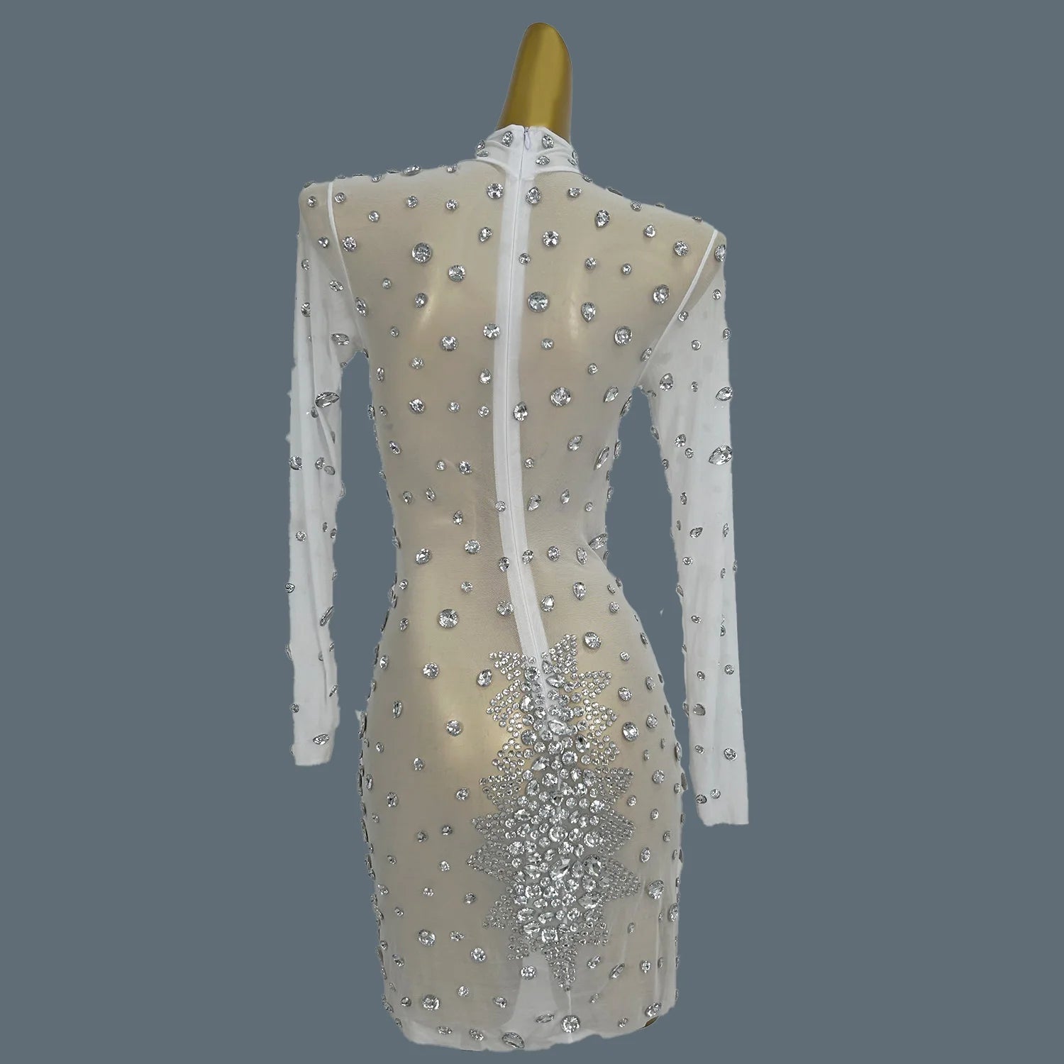 Women Sexy White Crystals Mini Dress Luxury Birthday Celebrate Evening Party Rhinestones Gown Singer Stretch Costume Guibin