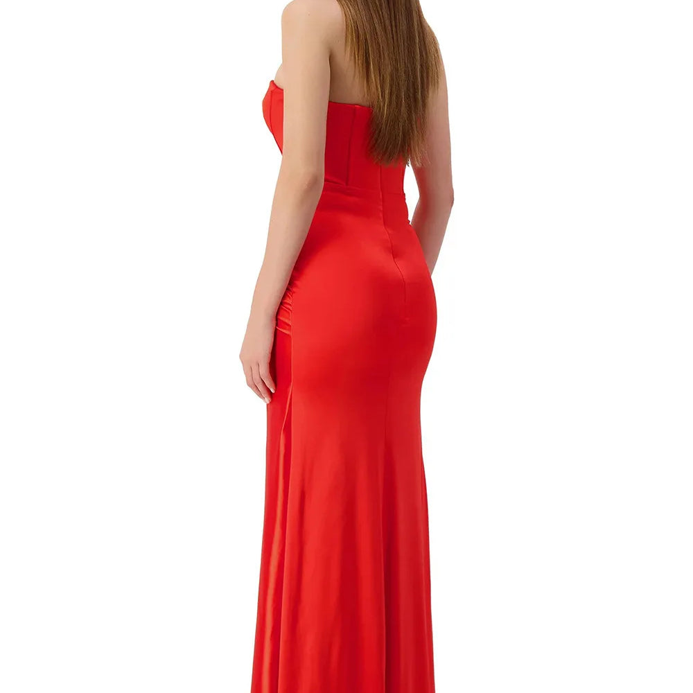 2025 New Summer Women Sexy Strapless High Split Bodycon Long Dress Celebrate Wedding Party Birthday Cocktail Outfit Wholesale