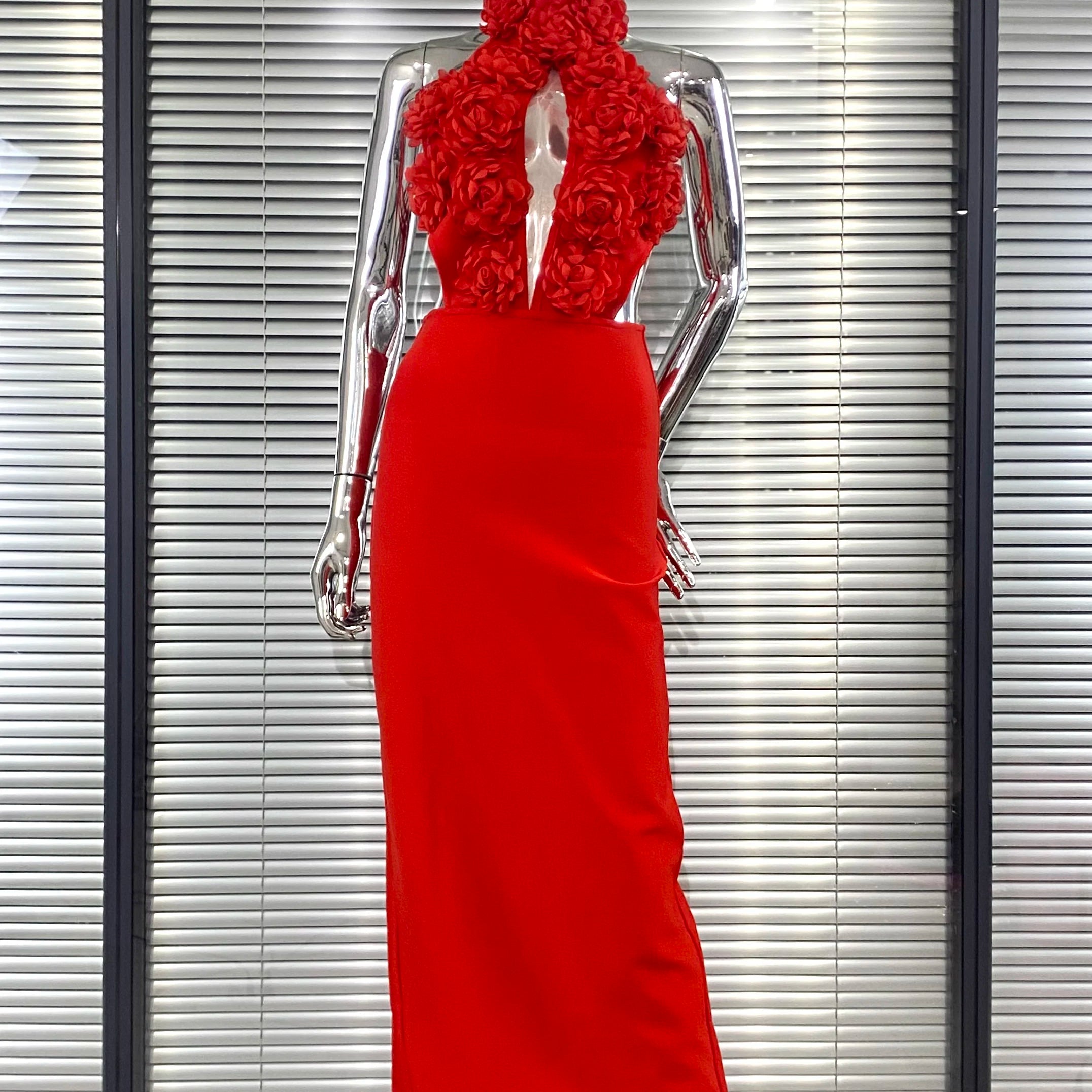 Red Color Women Sexy Halter Backless Off the Shoulder Florals Bodycon Long Bandage Dress Wedding Mermaid Celebrate Birthday Wear Red