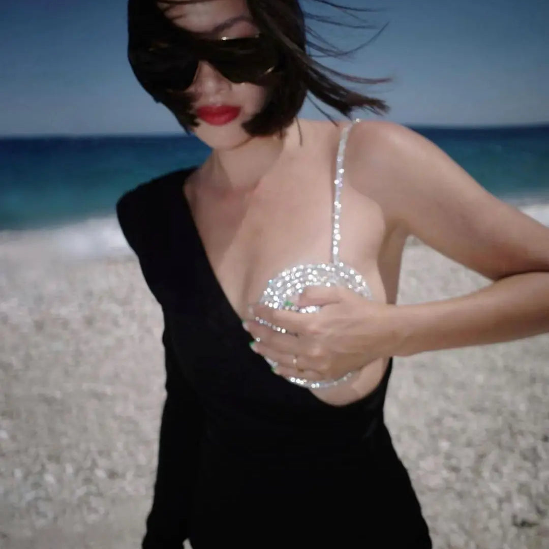 Factory Wholesale Women's Black Spaghetti Strap Rhinestones Mini Sexy Boutique Celebrity Cocktail Party Bandage Dress