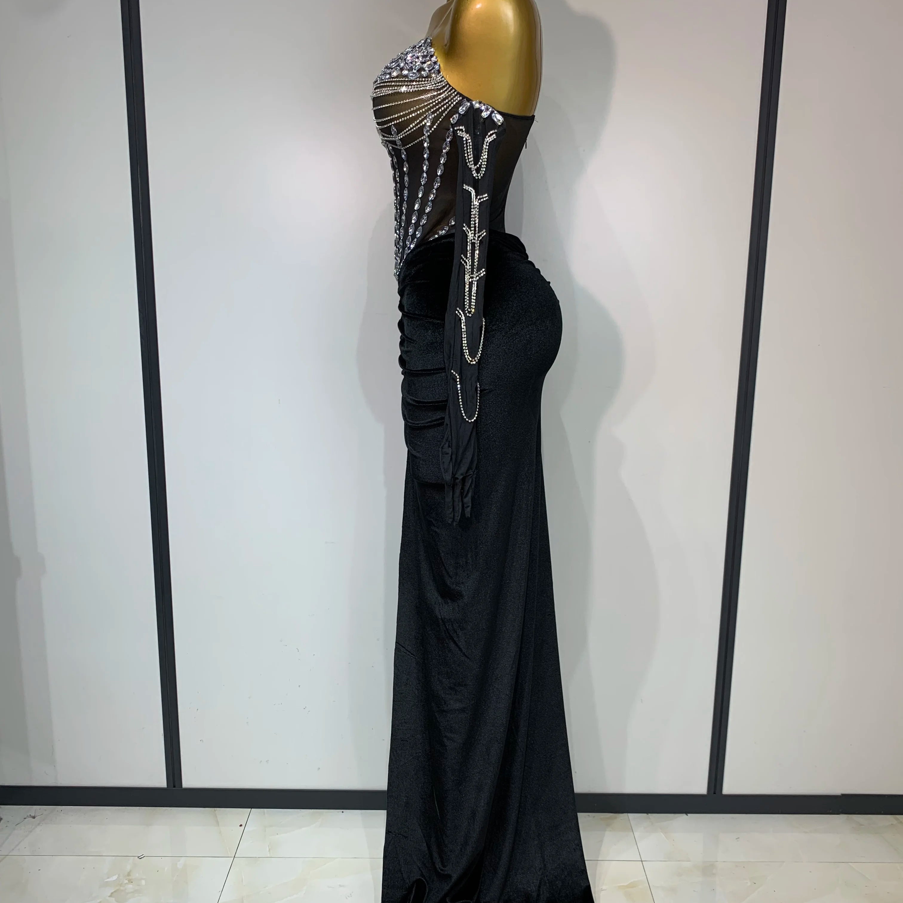 Women Sexy Strapless Rhinestone bodysuit Skirt Three Piece Set Celebrity Elegant Evening Party Birthday Dresses Stage Costume