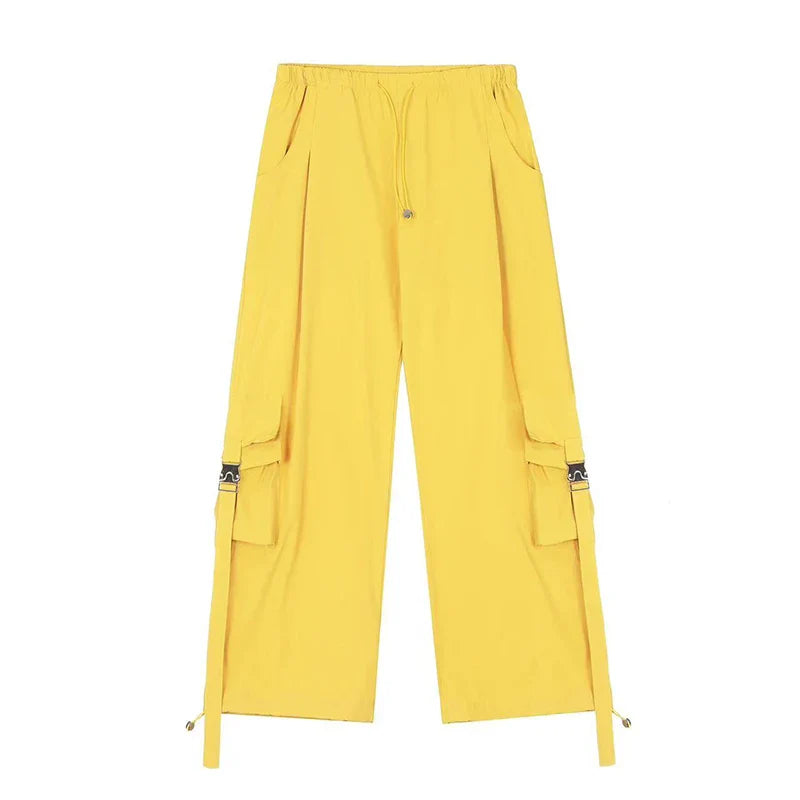 Vintage Cargo Pants Women Y2K Harajuku Oversized Streetwear Parachute Pants Bf Korean Hip Hop All-Match Baggy Jogging Trousers Yellow