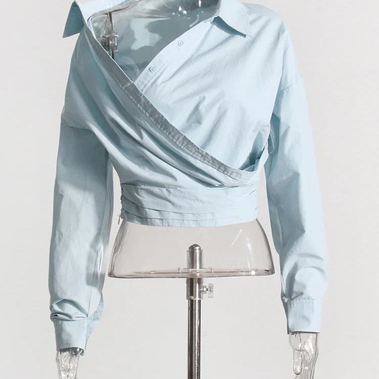 Solid Irregular Designer Blouses For Women Lapel Long Sleeve Patchwork Button Casual Blouse Female Fashion Clothing