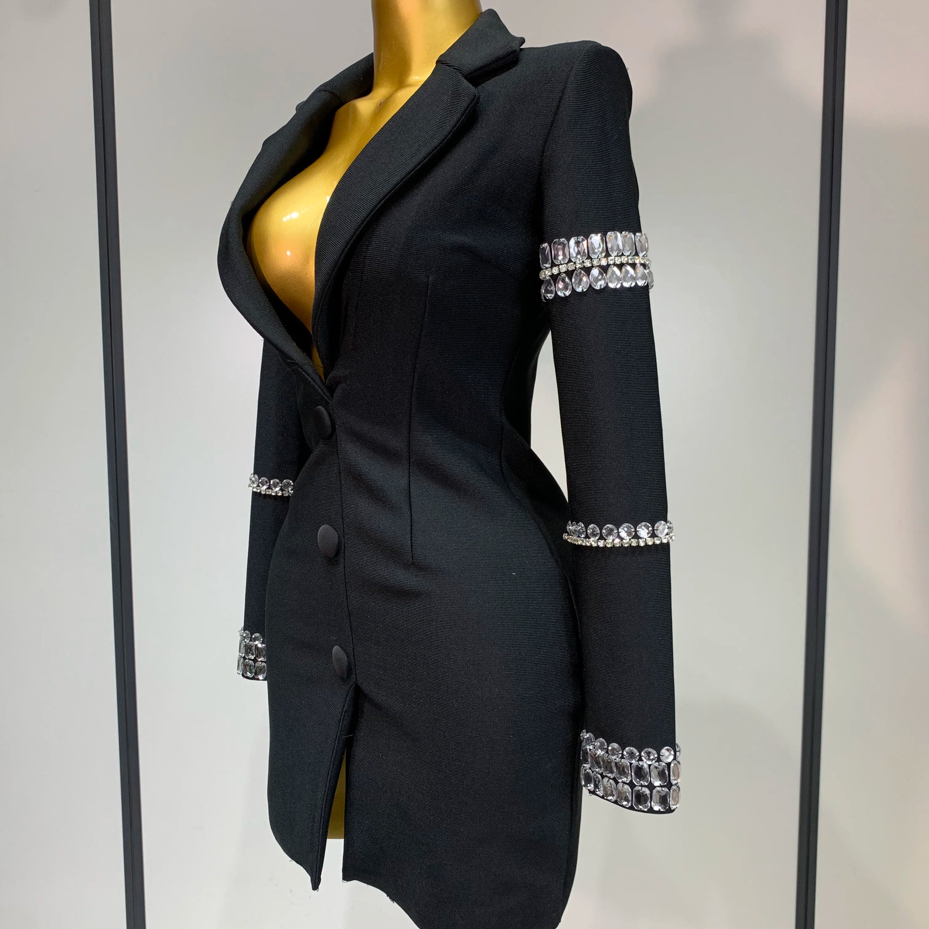 Women Sexy Long Sleeve V Neck Beading Rhinestone Mini Bodycon Bandage Dress 2025 Celebrity Elegant Evening Party Birthday Dress