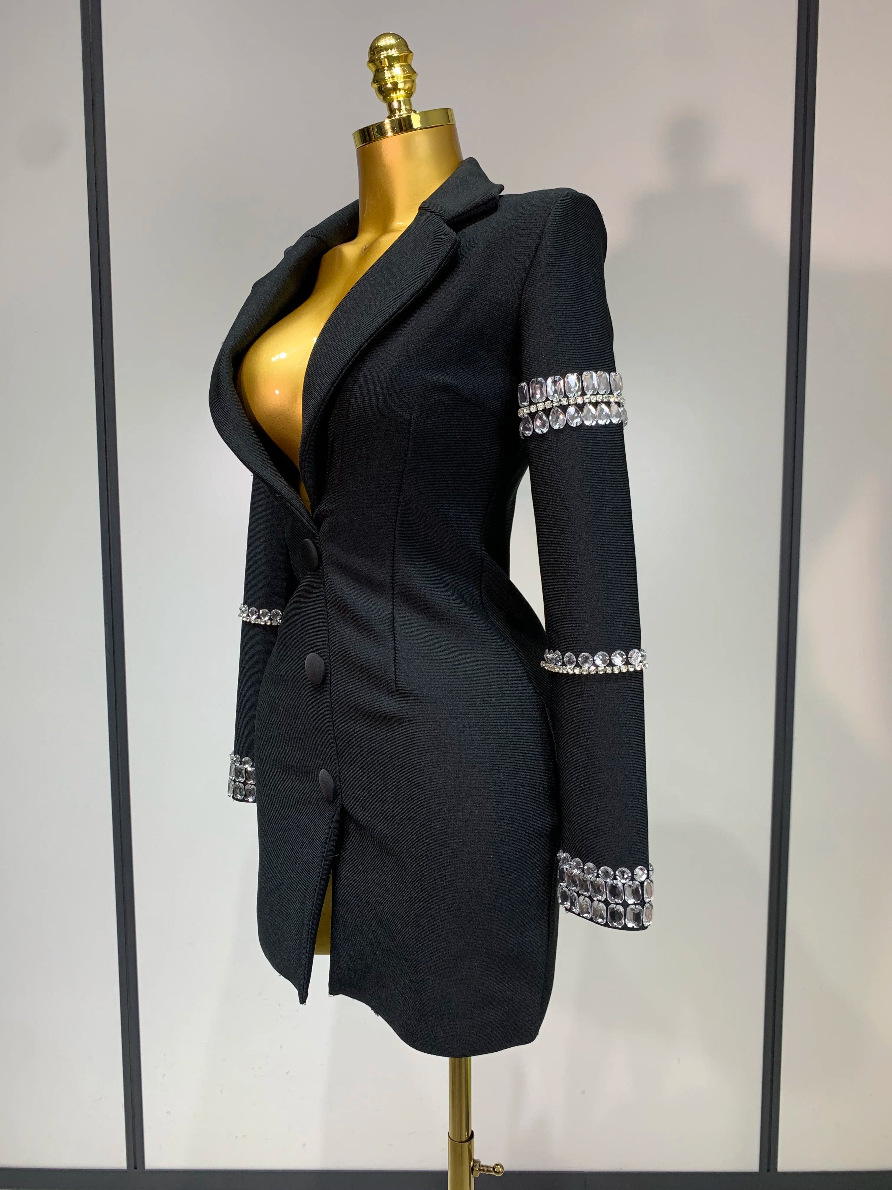 Women Sexy Long Sleeve V Neck Beading Rhinestone Mini Bodycon Bandage Dress 2025 Celebrity Elegant Evening Party Birthday Dress