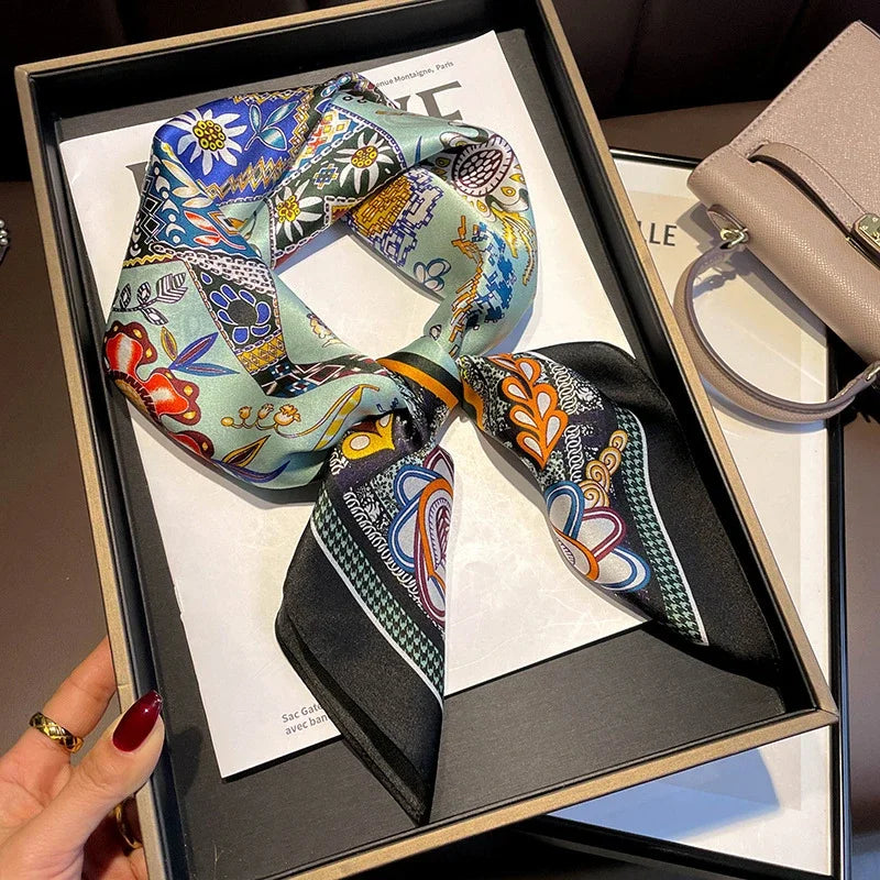 Square 100% Real Silk Scarf Women Bufanda Shawls Wraps for Lady Neckerchief Natural Foulard Femme Bandana Scarves Pashmina 2023 18145 68x68cm