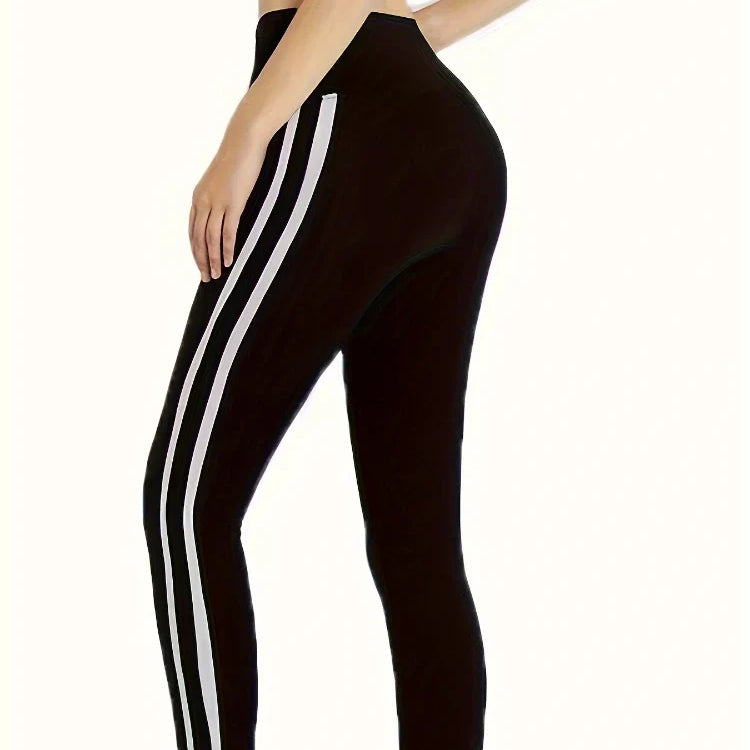 Fashion Stripe Fitness Sport Leggings Korean Version Long Gym Leggings with White Line High Stretch New Women Leggings YT91006 Black