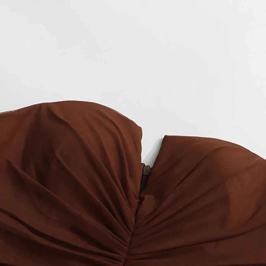 Solid Slimming Sheer Dresses for Women Diagonal Collar Sleeveless Patchwork Folds Irregular Dress Female Clothing