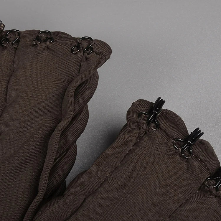 Chic Brown Sheer Side Mesh-Paneled Sleeveless Maxi Dress with Braided Details for Party Evening Gown