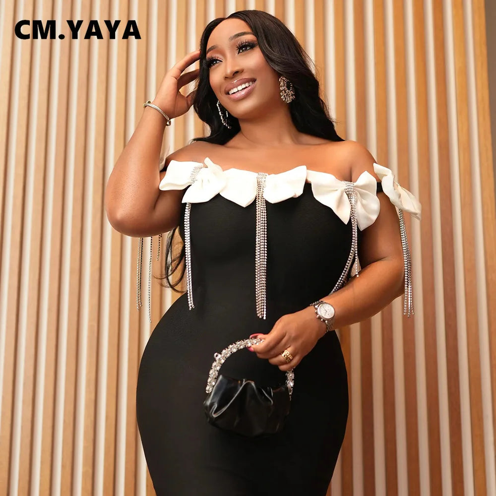 Women Bow Tassel Slash Neck Maxi Dress 2024 Fall Winter Sexy Birthday Evening Prom Party Street Long Dresses Vestidos