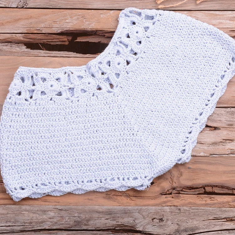 Bikini 2022 knitting Swimsuit Crochet Bikini Bohemia Style Off Shoulder High Neck Bathing Beach Bikinis Handmade Crochet Bikini Light Blue Bottom