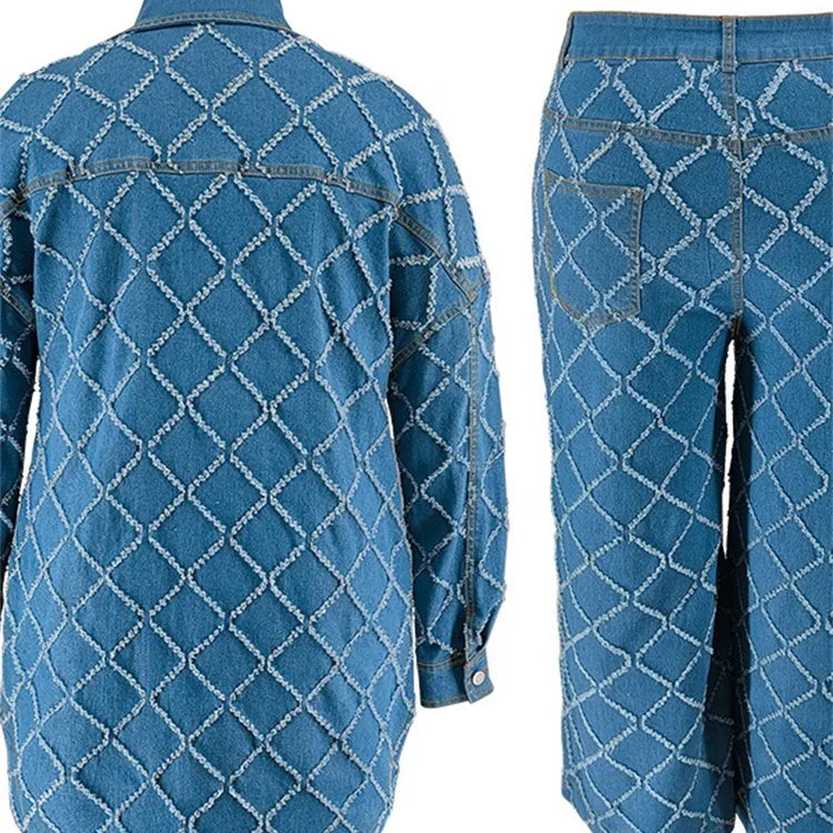 Wmstar Plus Size Denim Two Piece Sets Women Fall Clothing Print Long Sleeve Tops Pants New Matching Suits Wholesale Dropshopping