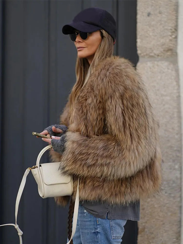 Winter Women's Chic Thermal Furry Faux Fur Coat Fashion Casual Long Sleeve Cardigan Jackets New Female Warm Streetwear ﻿