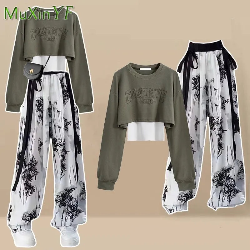 Women's Autumn Tracksuit Suit Korean Elegant Casual Short Long Sleeve Sweater+Vest+Spoort Pants 3 Piece 2024 New Matching Set