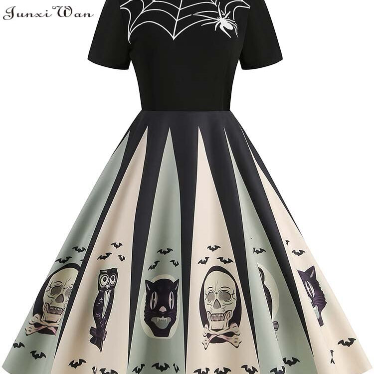 Women Halloween Costumes Dresses Short Sleeve Print 2024 Autumn Winter Vintage Party Dress Vestidos