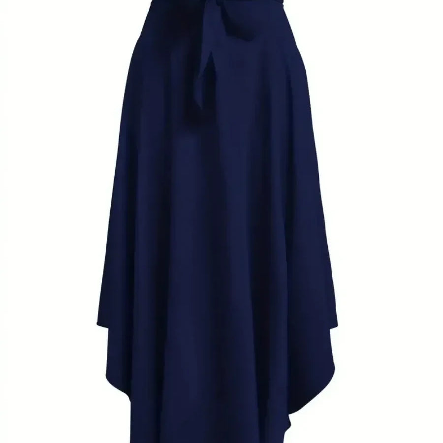 New Women's Fashion Elegant Split Hem Skirts Irregular Design Pleated Maxi Skirt High Waist Solid Lace-up Party Long Dress Femme