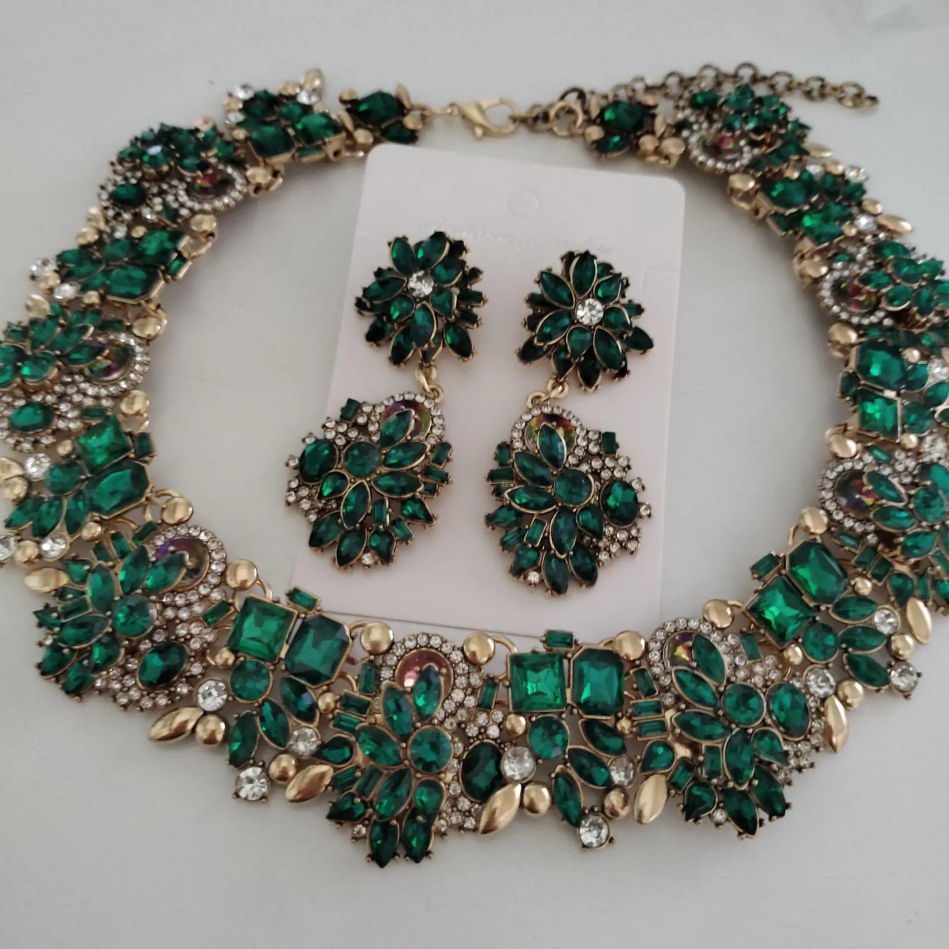 New Fashion Green Crystal Rhinestone Large Collar Big Big Choker Necklace Women Statement Indian Necklace Wedding Jewelry