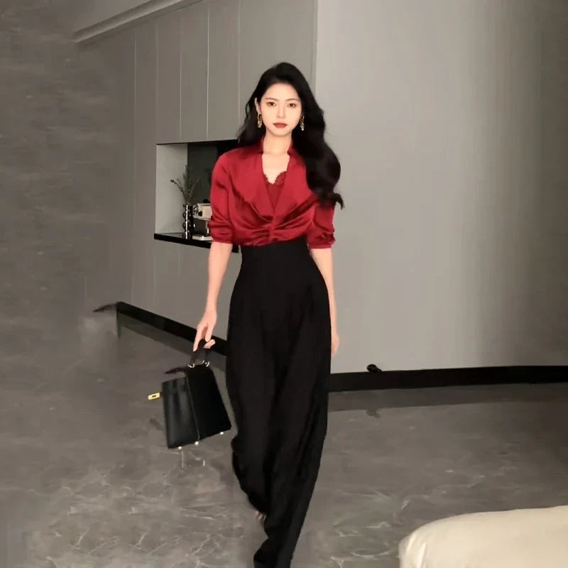 Ultra High Waist Wide Leg Pants Straight Drooping Spring and Summer All-Match Trousers Thick Suit Pants Mop Pants