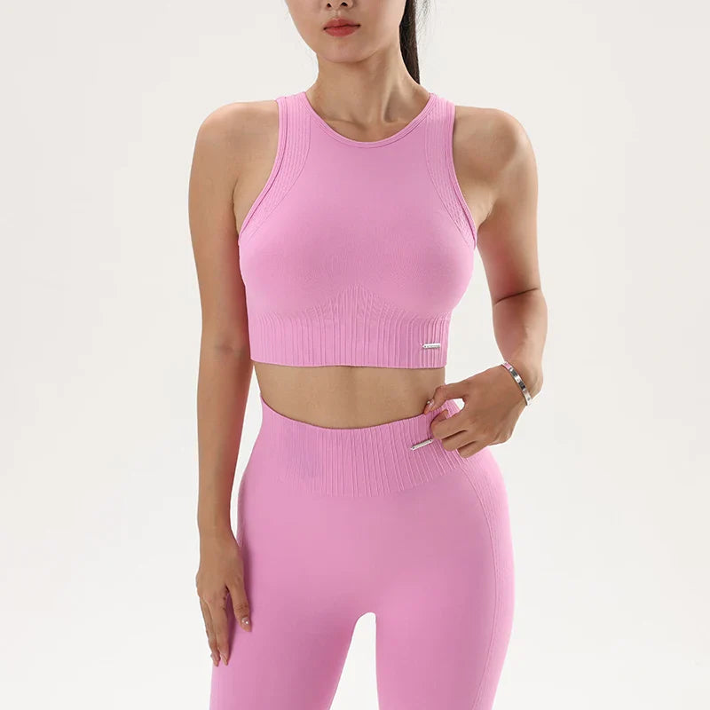 Yoga Clothing Set Women's High Waisted Leggings and Top Two Piece Seamless Fitness Exercise Clothing Fitness Workout Underwear Pink suits