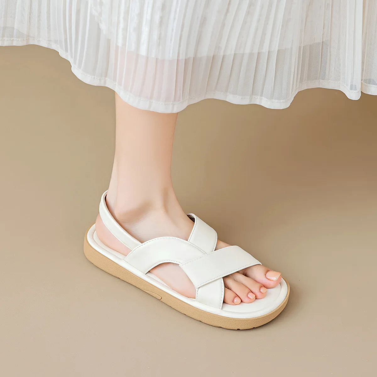 2024 Summer Women's Outdoor Flat Sandals Korean Style Simple Fashion Flat Shoes Ladies Casual Shoes Size 41-43
