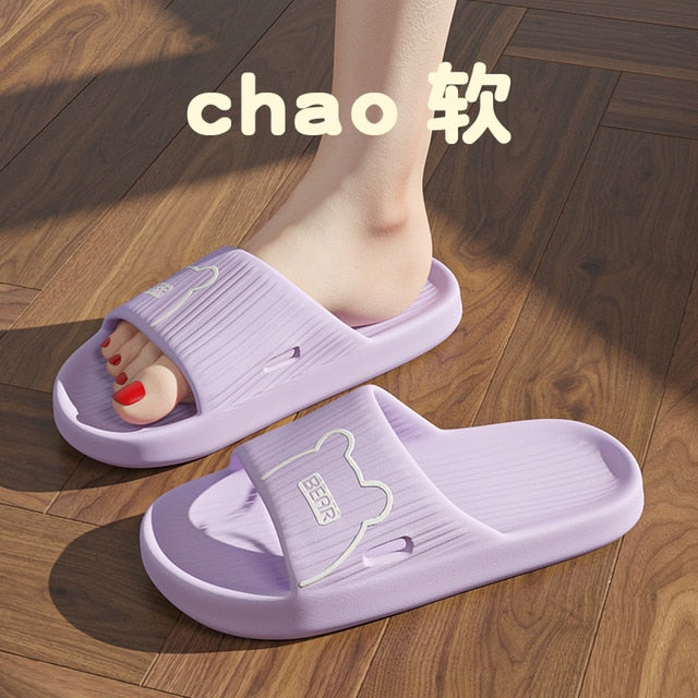 Solid Bear Slippers Cartoon Graffiti Shoes Women Summer Flip-Flops Beach Sandals Thick Platform Soft Cozy Casual Home Slippers 5979g