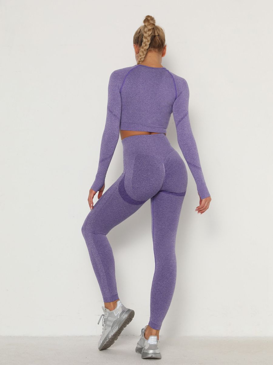 Women's Sets Skinny Tracksuit Breathable Bra Long Sleeve Top Seamless Outfits High Waist Push Up Leggings Gym Clothes Sport Suit New Set Purple