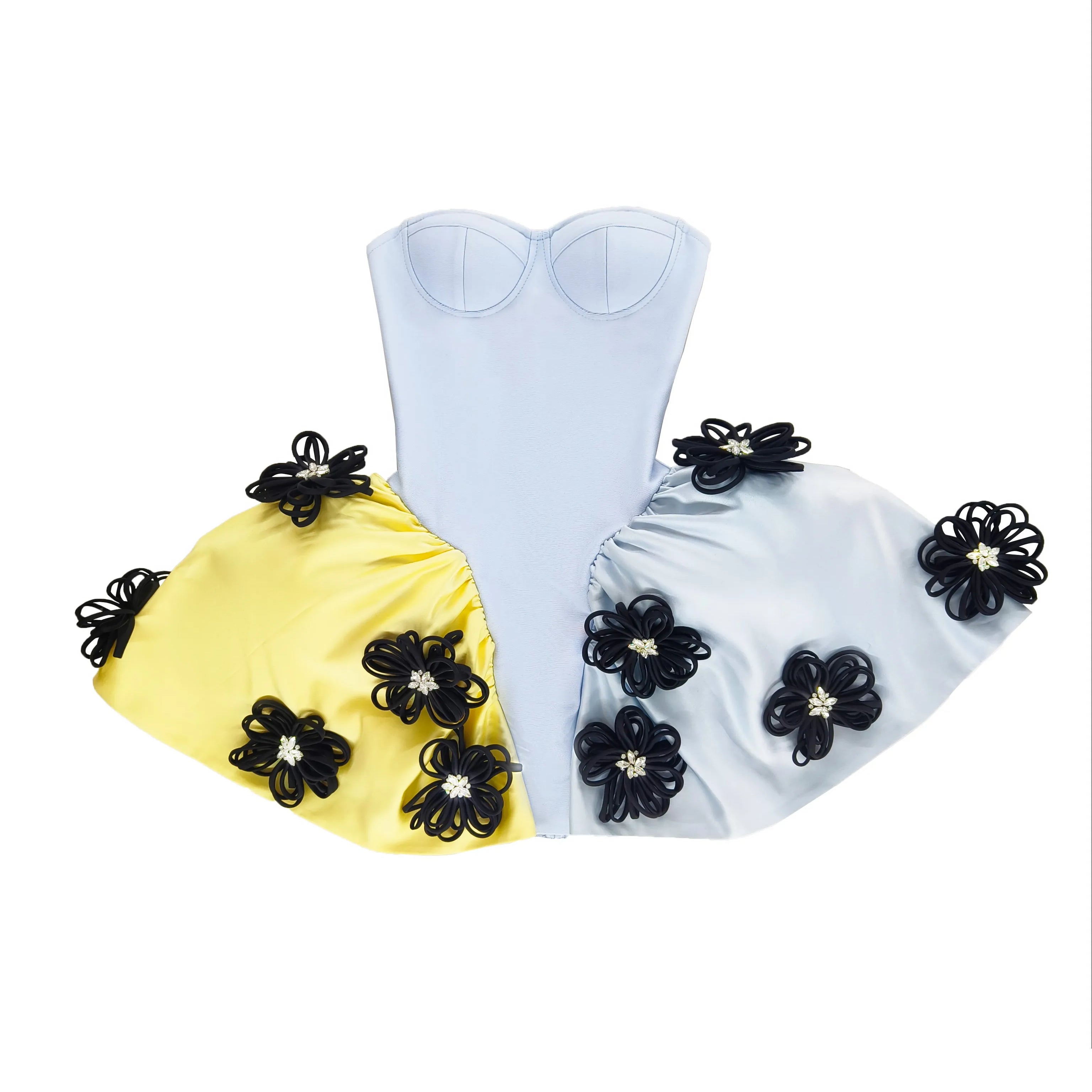 2024 New Women Sexy Strapless Florals Ball Gown Mini Bandage Dress Celebrity Red Carpet Evening Party Outfit Vestido