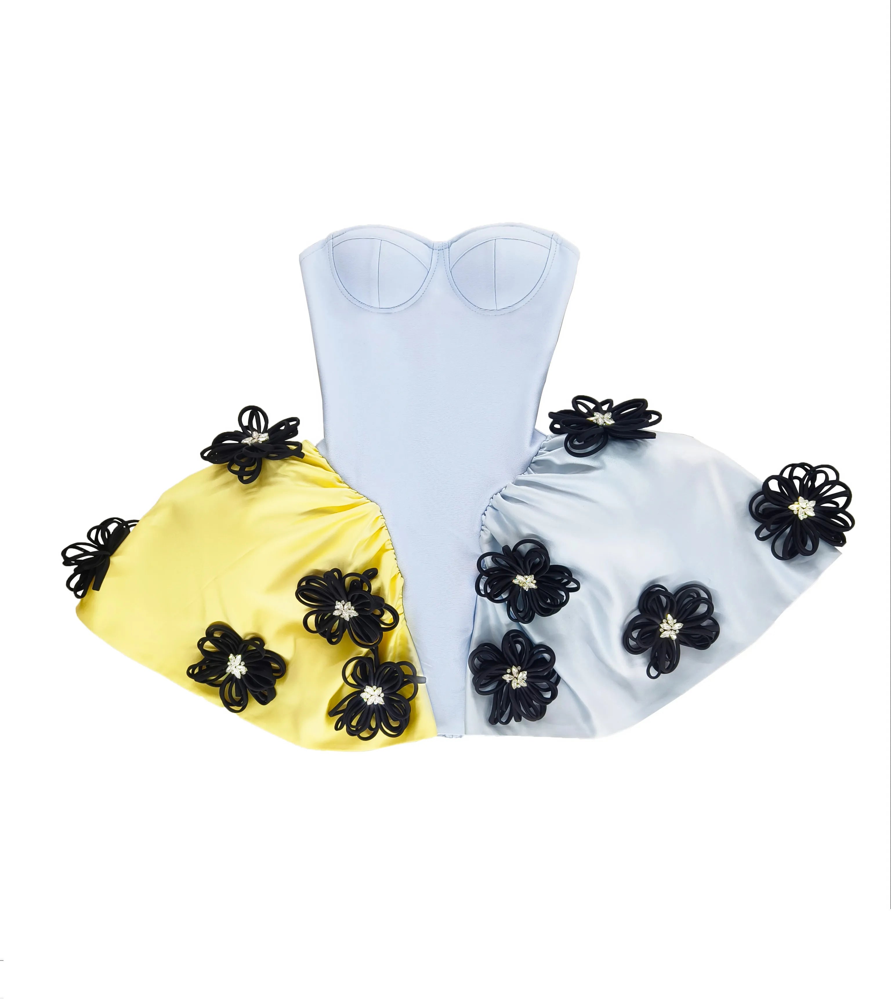 2024 New Women Sexy Strapless Florals Ball Gown Mini Bandage Dress Celebrity Red Carpet Evening Party Outfit Vestido