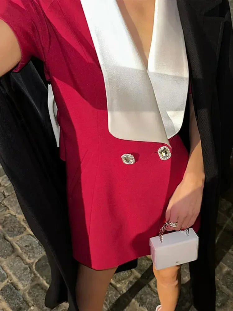 Sexy V Neck Puff Sleeve Back Bow Mini Dress Women Fashion Button Decor Slim Fit Dresses Elegant Female Banquet Vestidos