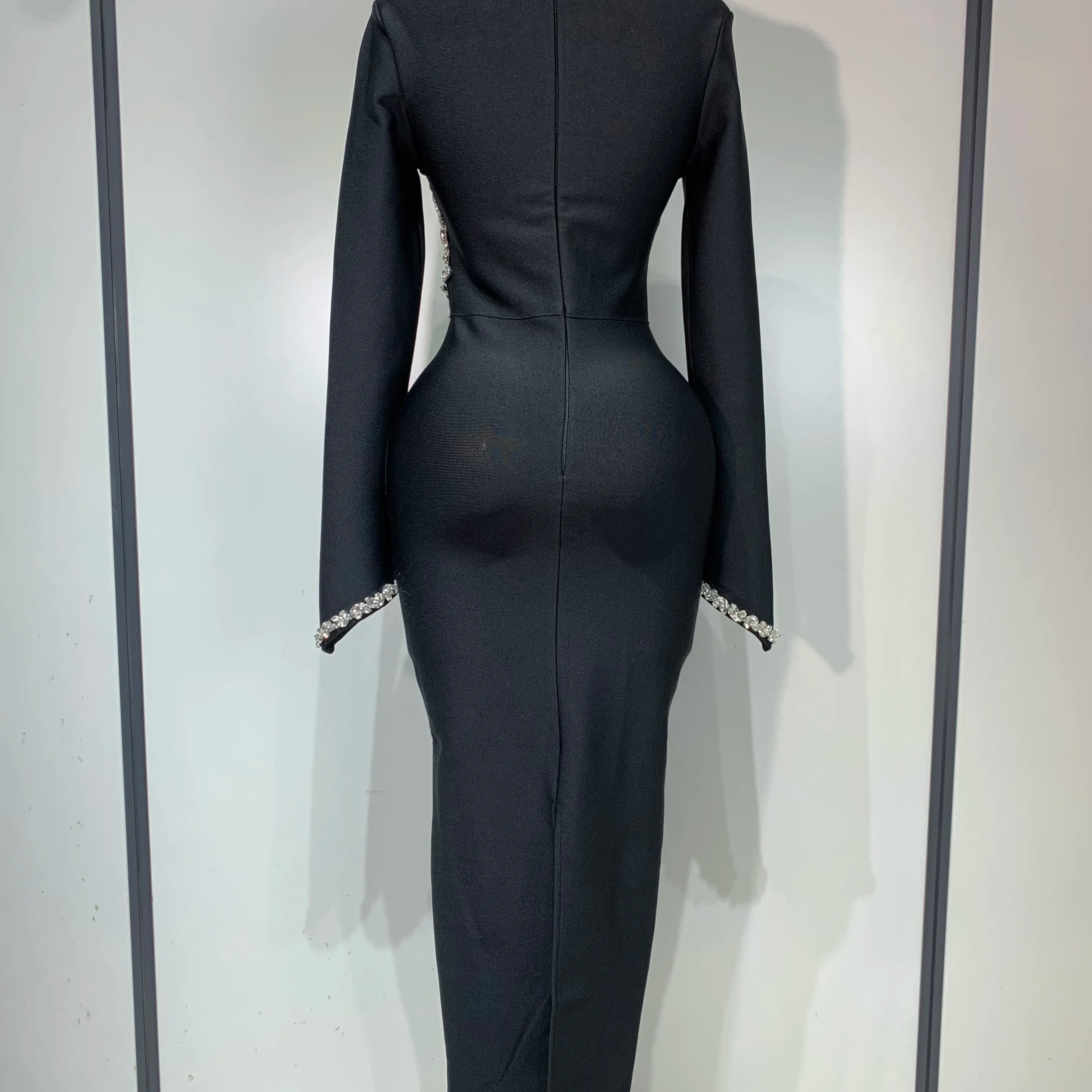 Women Sexy Long Sleeve Diamonds Maxi Long Bodycon Bandage Dress 2025 Celebrity Elegant Evening Party Luxury Birthday Dresses