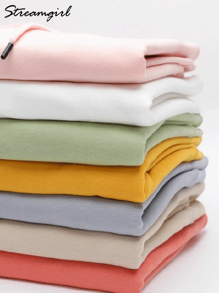 Streamgirl Winter Warm Fleece Hoodies For Women Green White Loose Sweatshirts With Hoodie Pink Pullover Hoodies Women Velvet Top