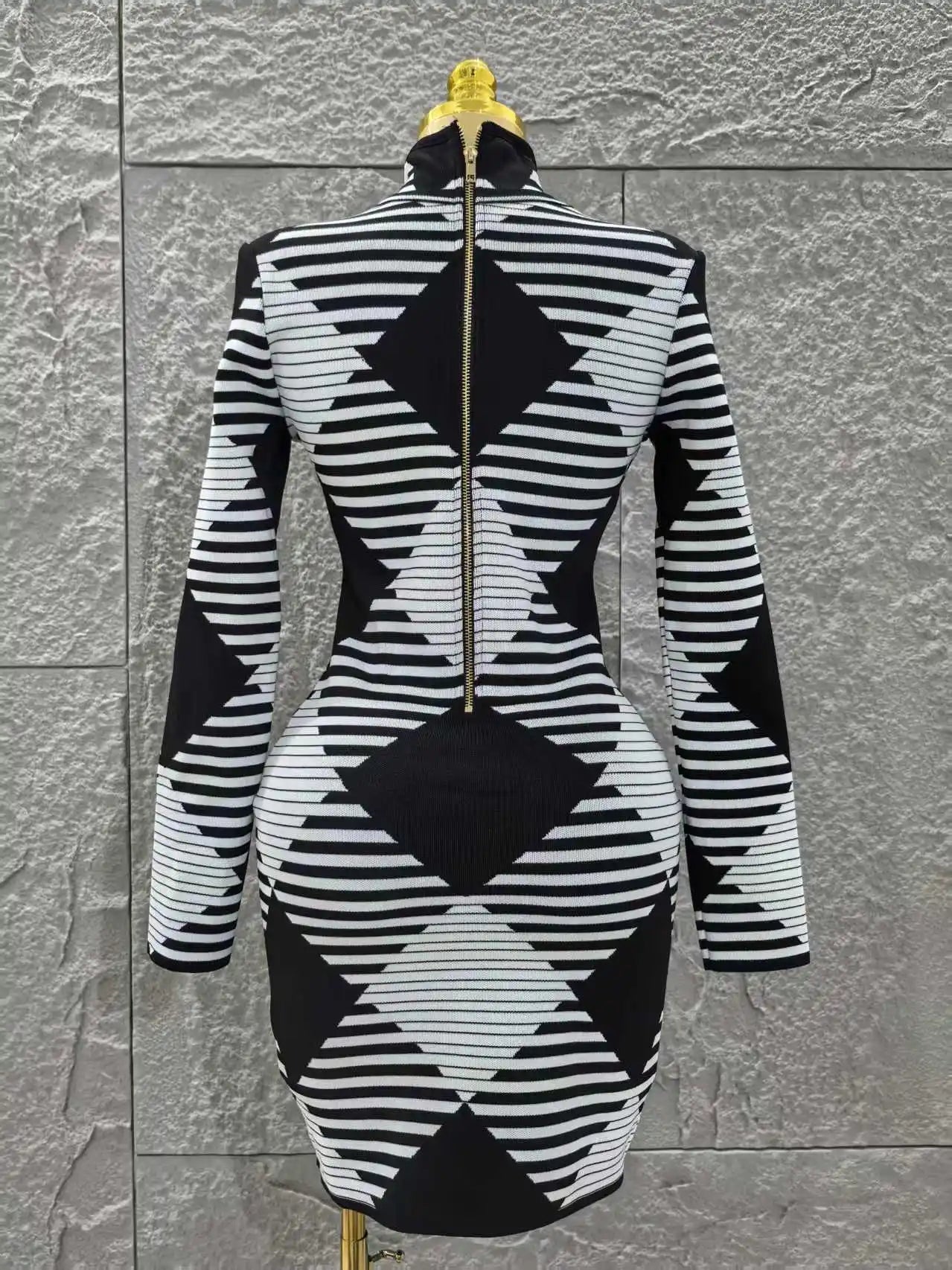 Women Long Sleeve Sexy Plaid Bodycon Mini Bandage Dress Fashion Evening Party Celebrate Office Wear Clothing