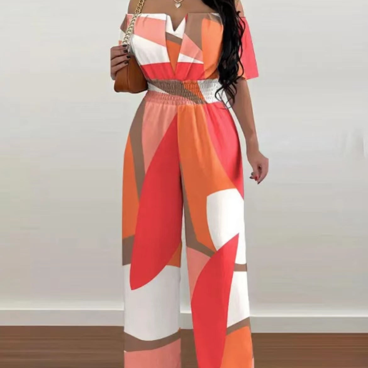 Summer Fashion Printed Wide Leg Jumpsuit Women Sexy Beach Style Off-shoulder High Waist Jumpsuit Womem 02