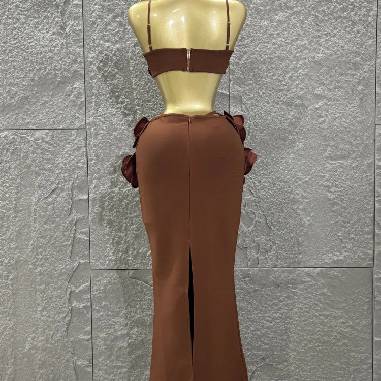 Hot Sale Women Sexy Strap Florlas 2 Pieces Bodycon Long Bandage Dress Nightclub Party Bar Singer Celebrate Birthday Outfit