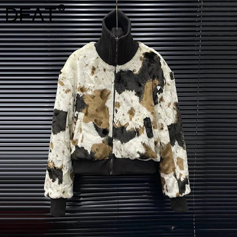 Autumn Winter New Fashion Plush Reversible Warm Print Stand Collar Short Jacket For Women High Street Coat 11A07888