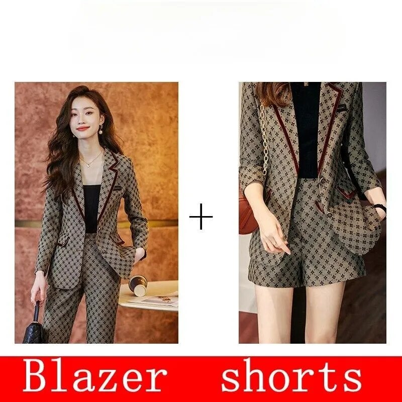 Senior Khaki Spring Ladies Korean Elegant Fashionable Blazer Sets Women Suits Work Wear Office Autumn Casual Pants Jacket Blazer And Shorts