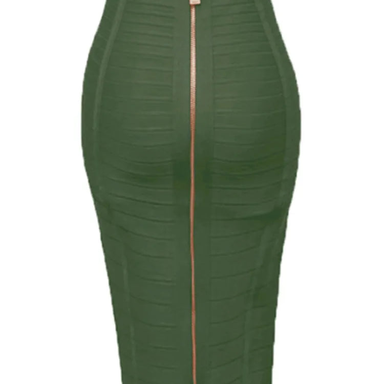 Shipping Plus Size XL XXL Summer Fashion Sexy Zipper Bandage Skirt 2022 Designer A Line Bodycon Pencil Skirt Faldas 58cm Army Green
